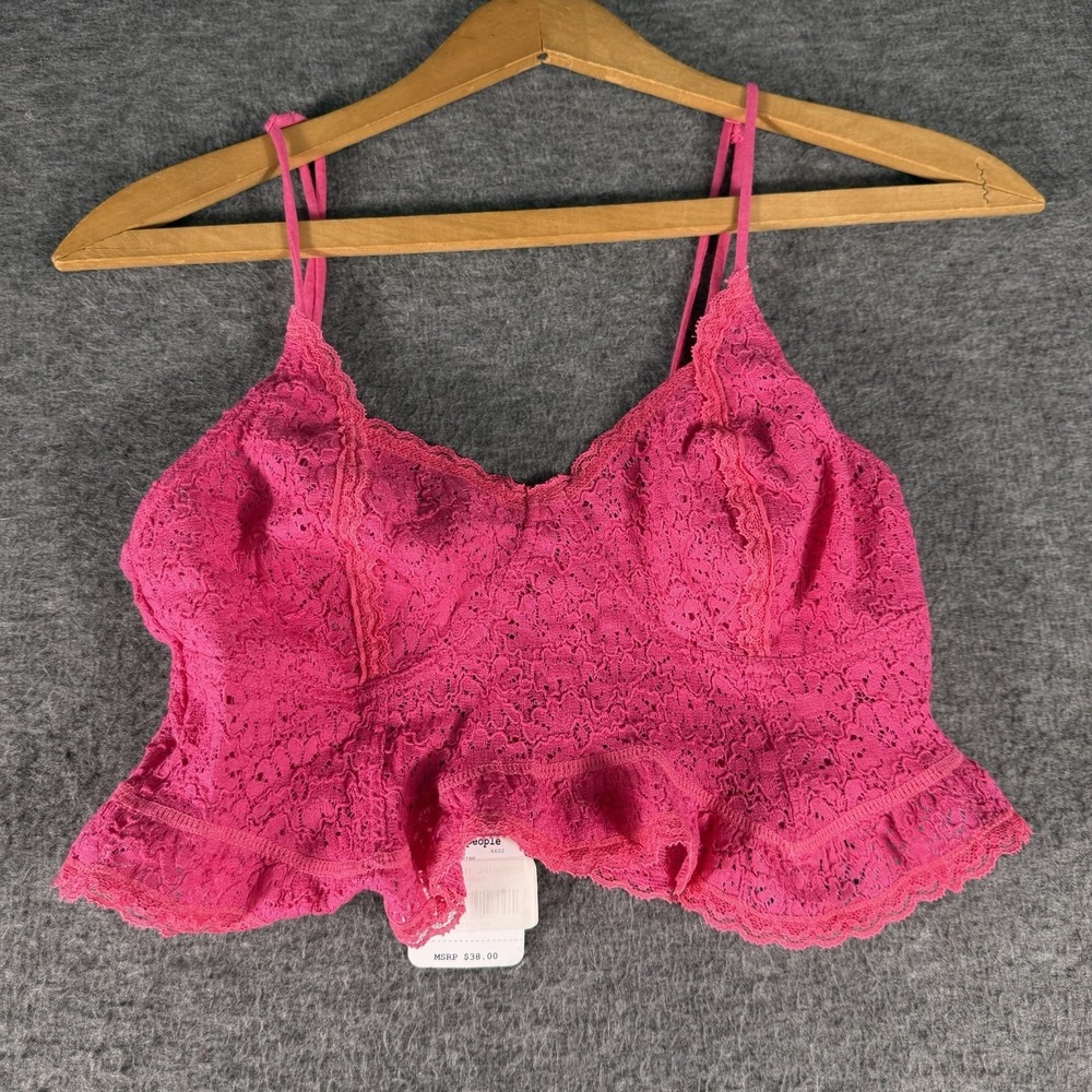 Free People Intimately Free Fleur De Lys Crop Cami Lace Bralette Pink Size M New